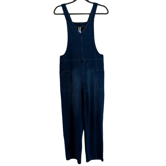 Halara Flex Denim Wide Leg Jumpsuit Overalls Women's XS Dark Wash NEW - Picture 2 of 6